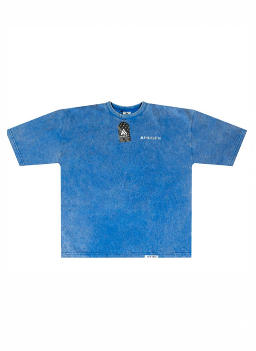 HUSTLE NON STOP TEE( Blue Acid Wash)