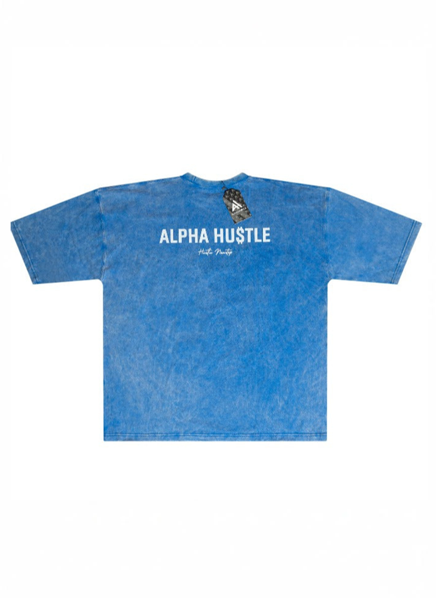 HUSTLE NON STOP TEE( Blue Acid Wash)