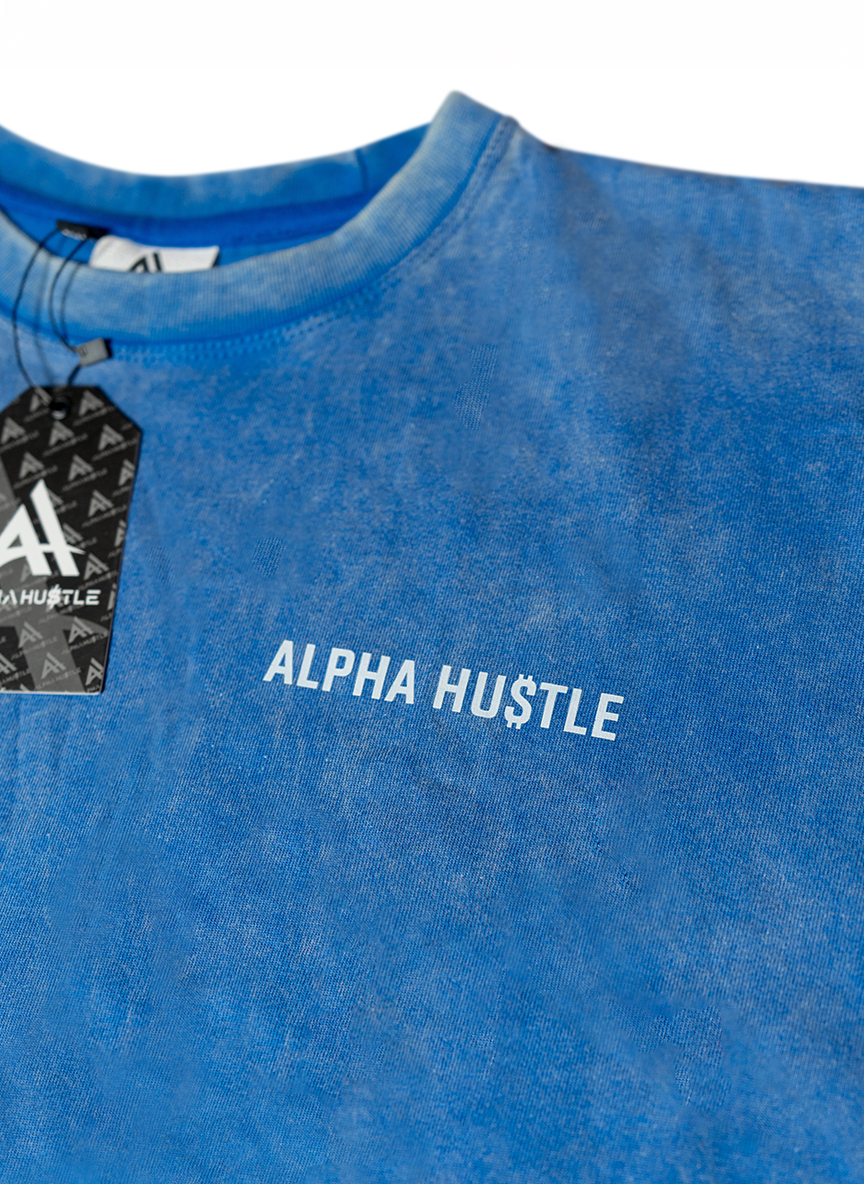 HUSTLE NON STOP TEE( Blue Acid Wash)
