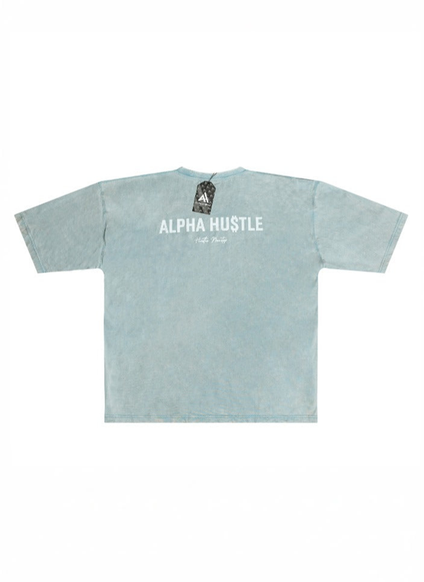 HUSTLE NON STOP TEE( Turquoise Acid Wash)