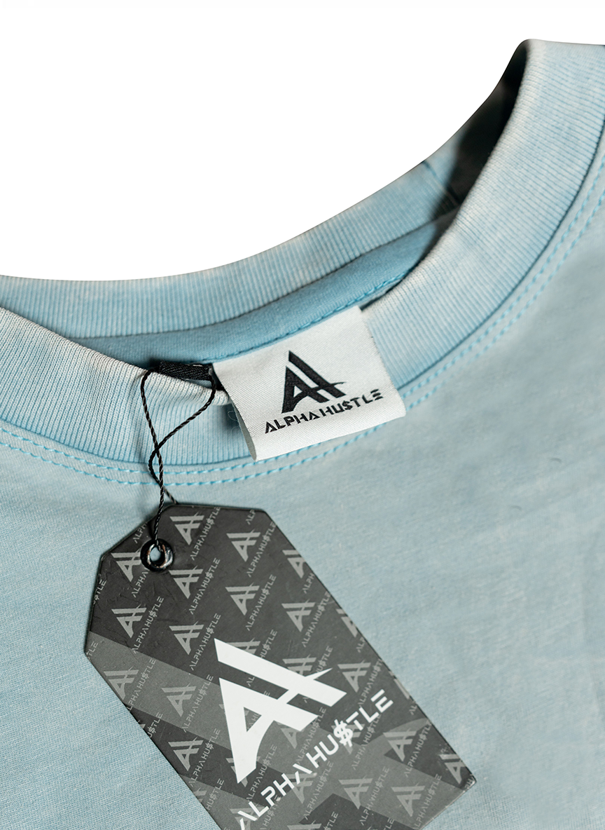 HUSTLE NON STOP TEE( Turquoise Acid Wash)