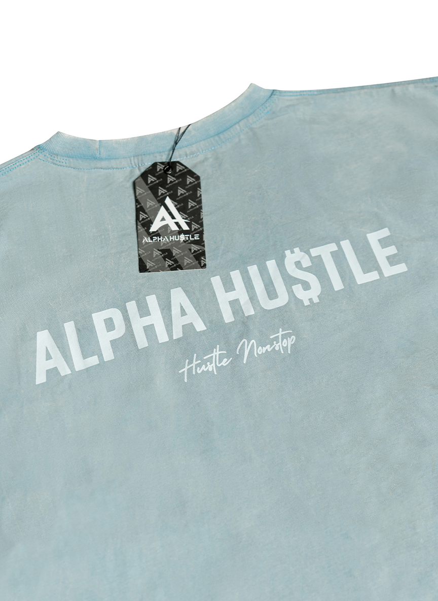 HUSTLE NON STOP TEE( Turquoise Acid Wash)