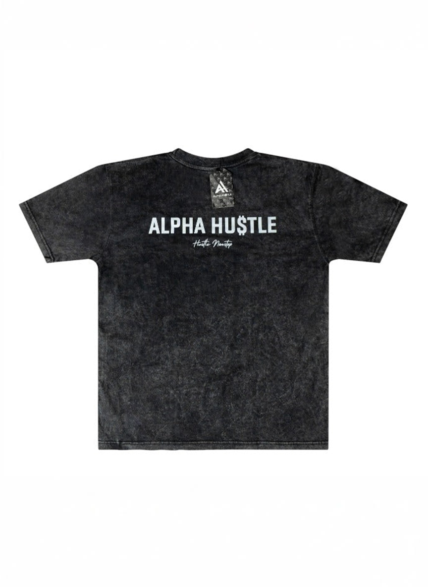 HUSTLE NON STOP TEE( Black Stone Washed)