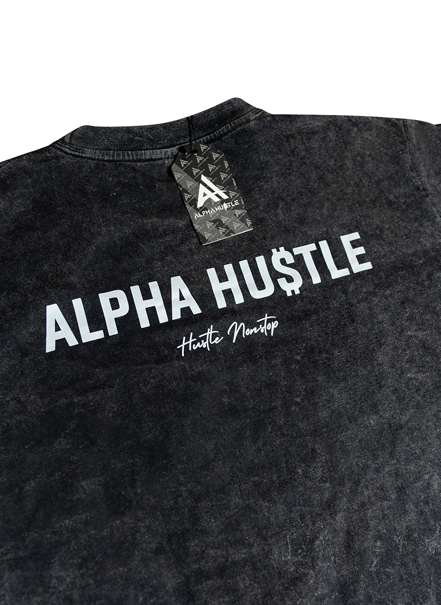 HUSTLE NON STOP TEE( Black Stone Washed)