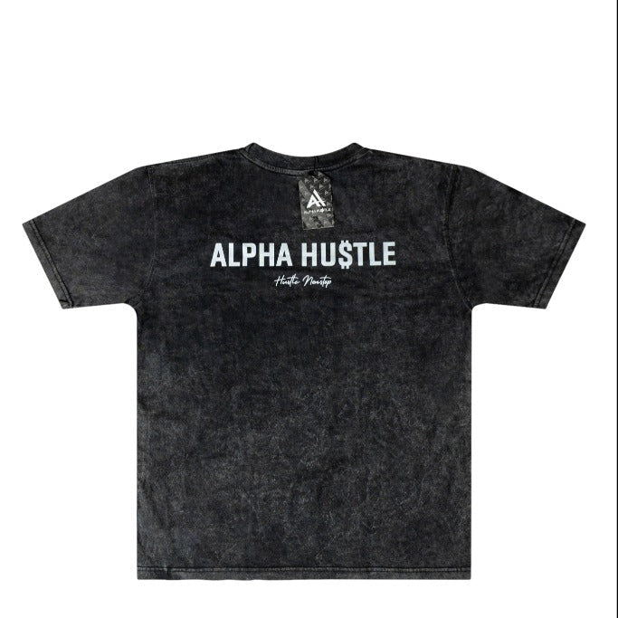 HUSTLE NON STOP TEE( Black Stone Washed)