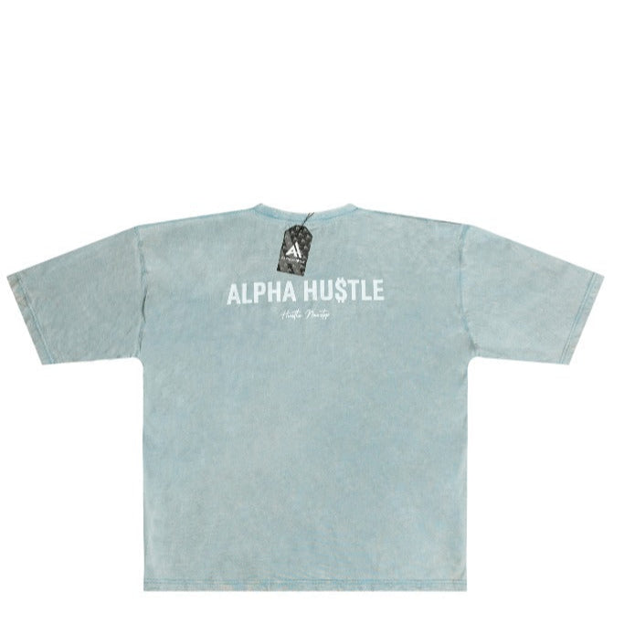 HUSTLE NON STOP TEE( Turquoise Acid Wash)