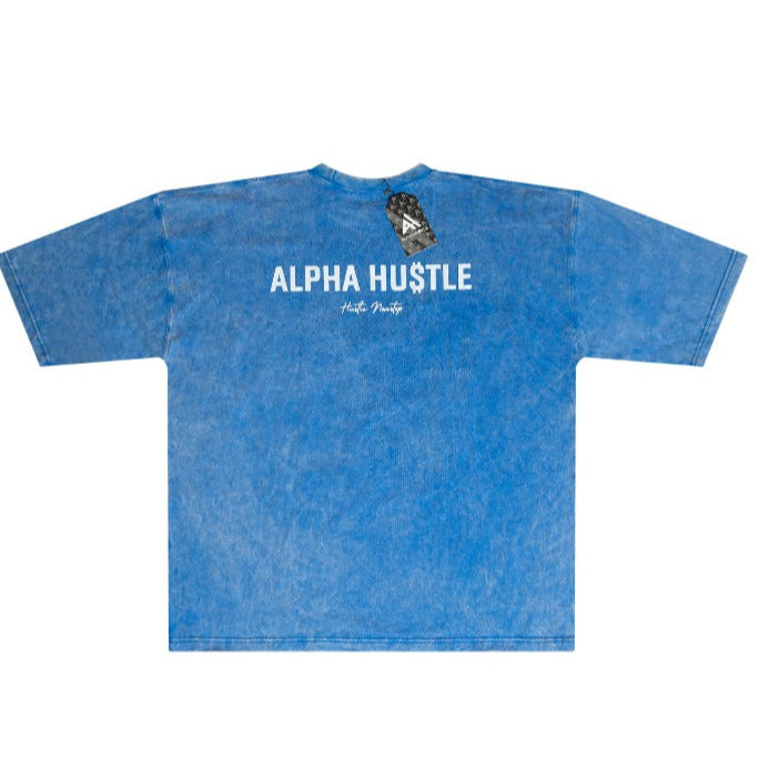 HUSTLE NON STOP TEE( Blue Acid Wash)