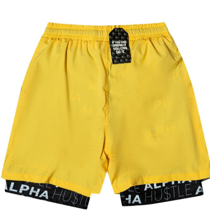 HUSTLE NON STOP SHORTS (YELLOW WITH BLACK LAYER)