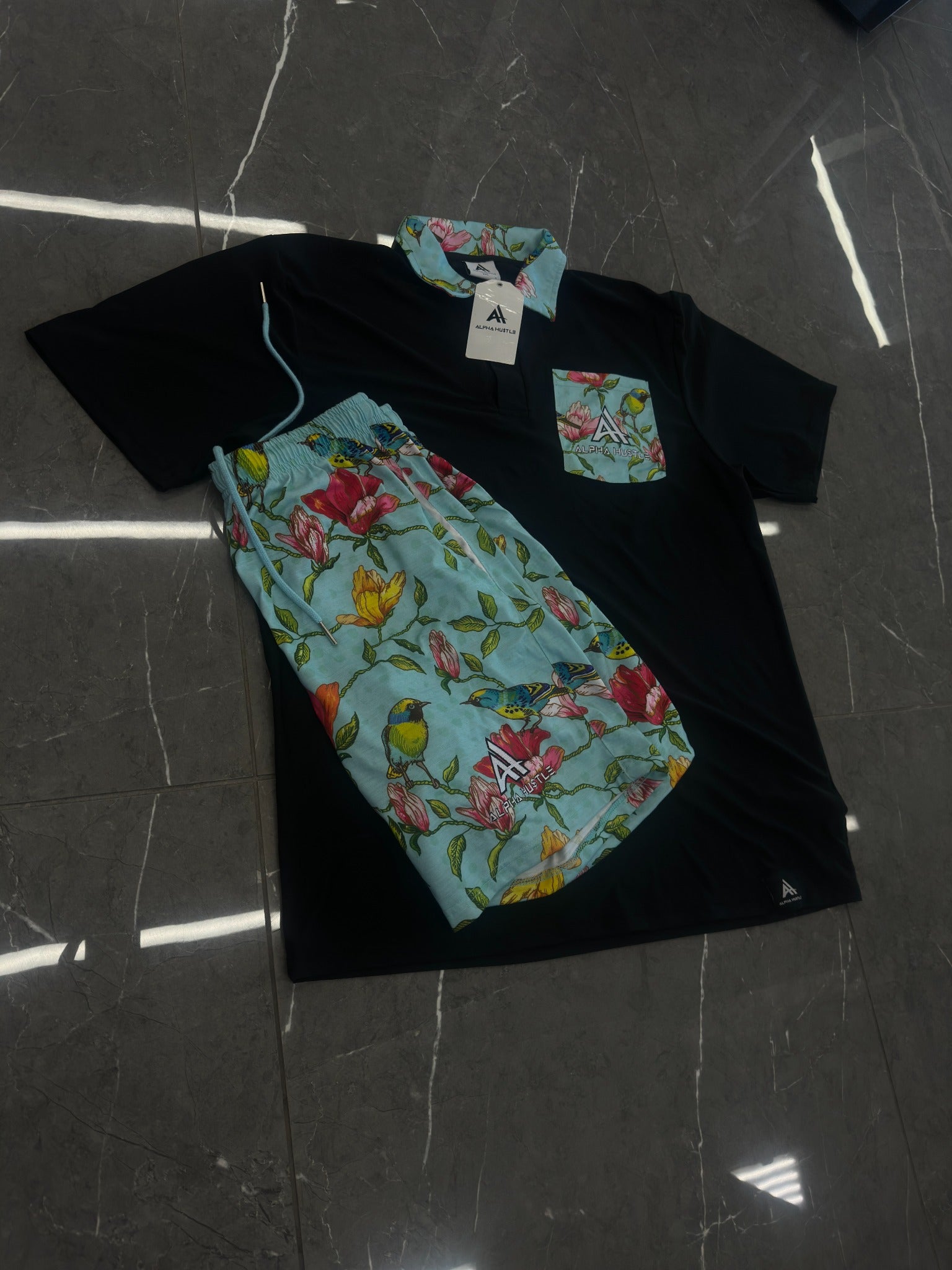 Floral Flex Polo and Shorts by Alpha Hu$tle