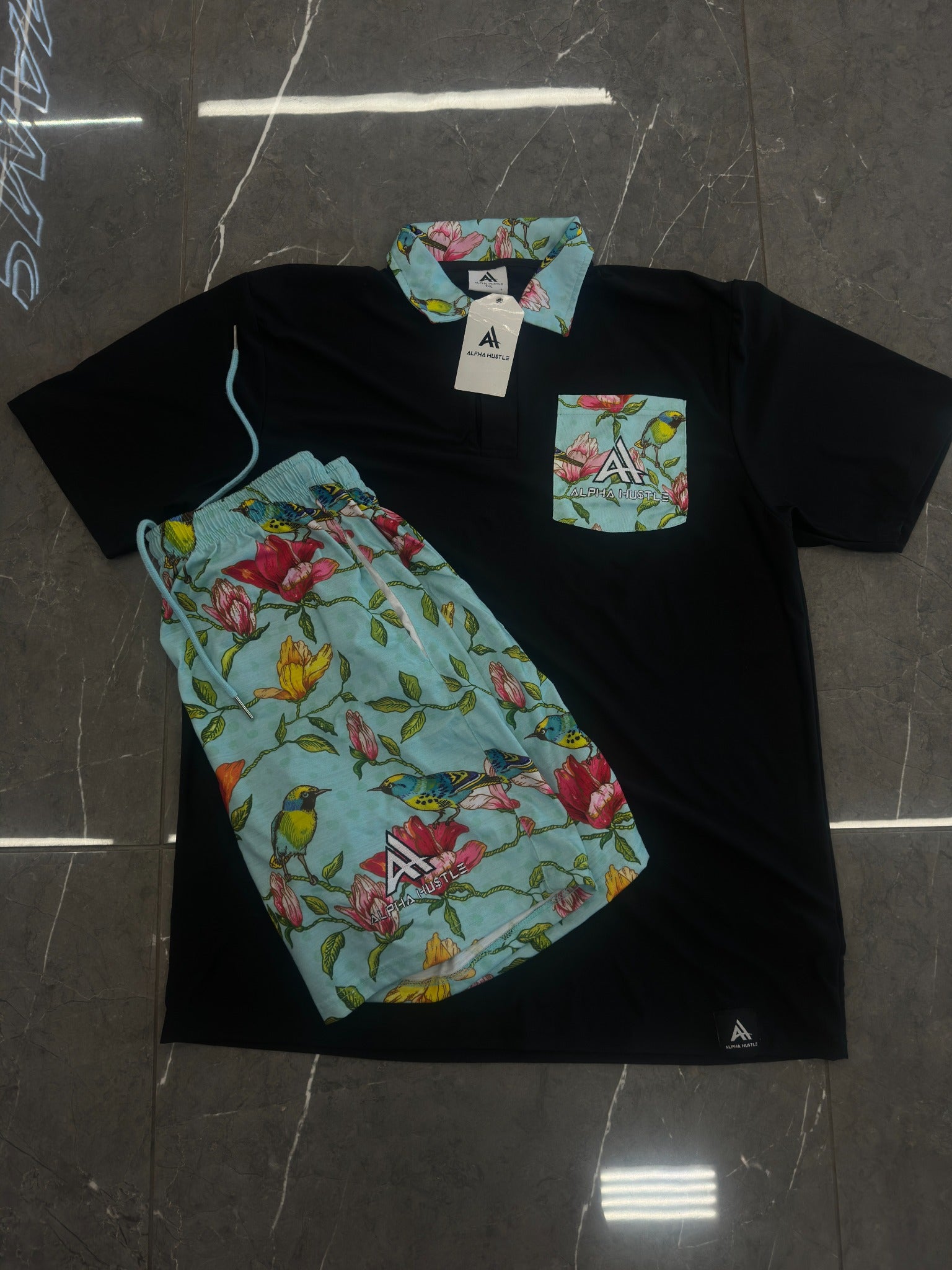 Floral Flex Polo and Shorts by Alpha Hu$tle